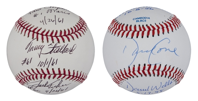 Larsen/Cone/Wells and 1961 Maris Home Run Pitchers Signed Baseballs (2 Different Baseballs)  (PSA/DNA PreCert)
